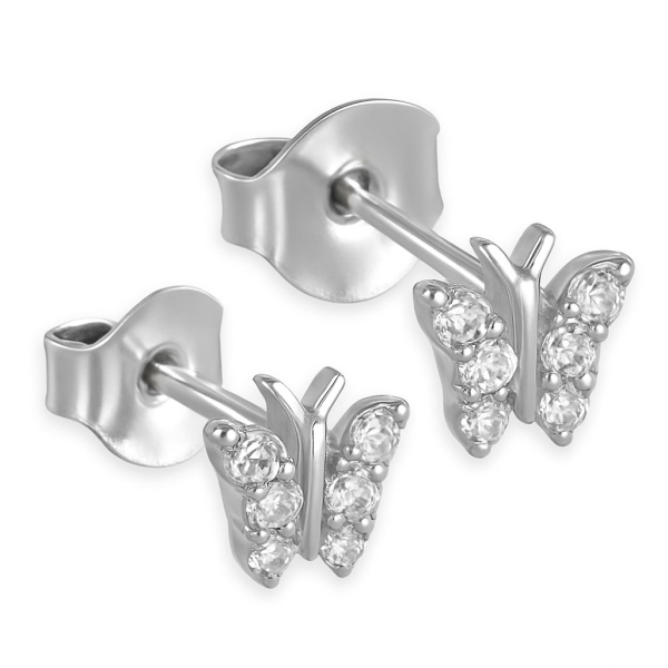 Ohrstecker Schmetterling Silber 925 rhodiniert - 12 Zirkonia - 6x6mm