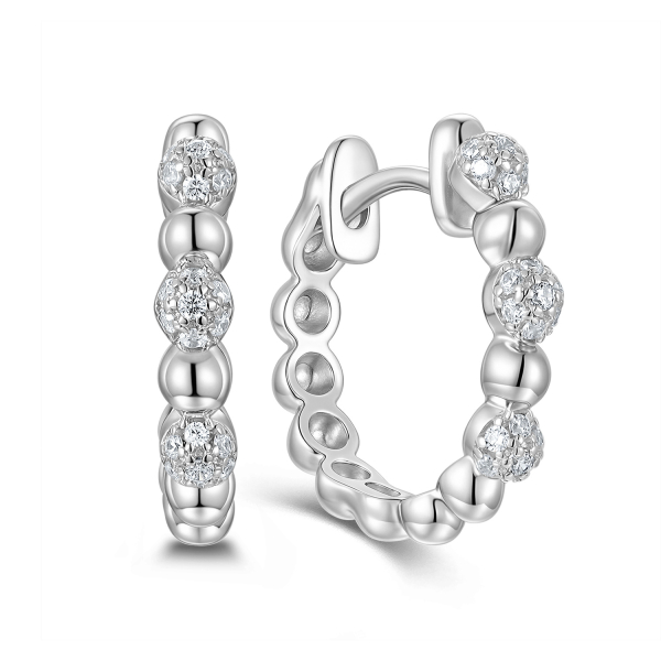 Klappcreolen Silber 925 rhodiniert - Ø 16mm - Zirkonia - Kugeln