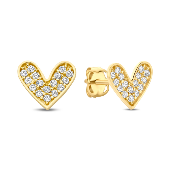 Ohrstecker Herz Gold 585 - 32 Zirkonia - 6,7x5,8mm