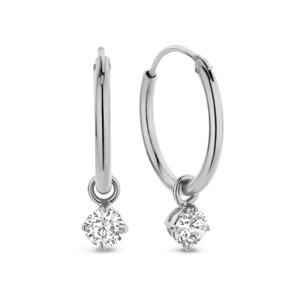 Creolen mit Zirkonia-Anhänger Weiß Silber 925 rhodiniert - Zirkonia 4mm