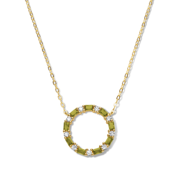 Collier Kreis Silber 925 vergoldet - 18 Zirkonia weiß und olivgrün