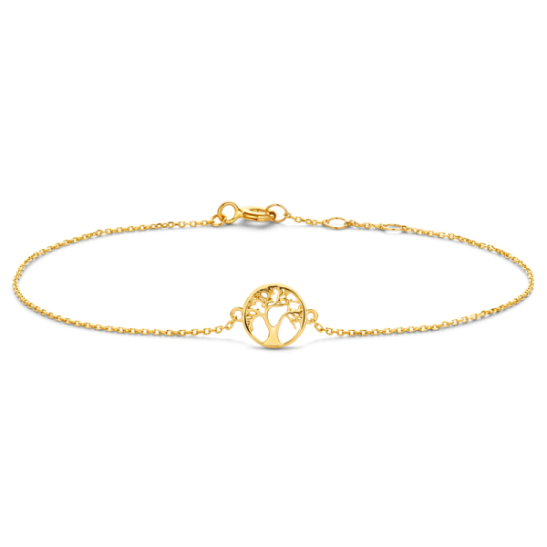 Armband Zwischenteil Lebensbaum im Kreis Gold 585 - Ankerkette