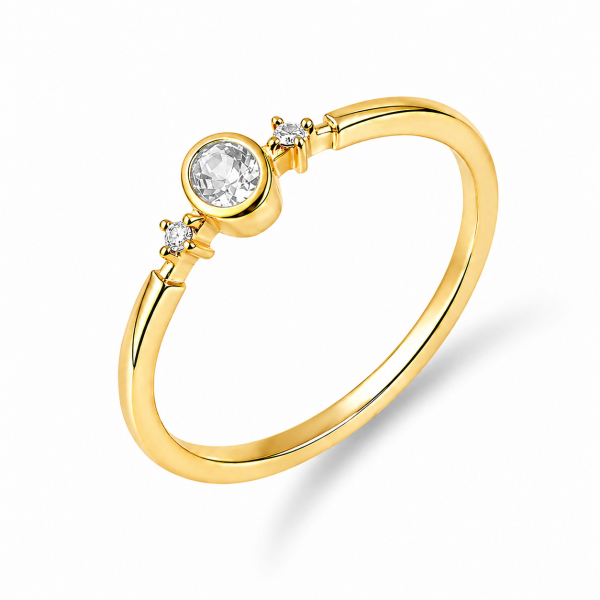 Ring Silber 925 vergoldet - 3 Zirkonia in Weiß