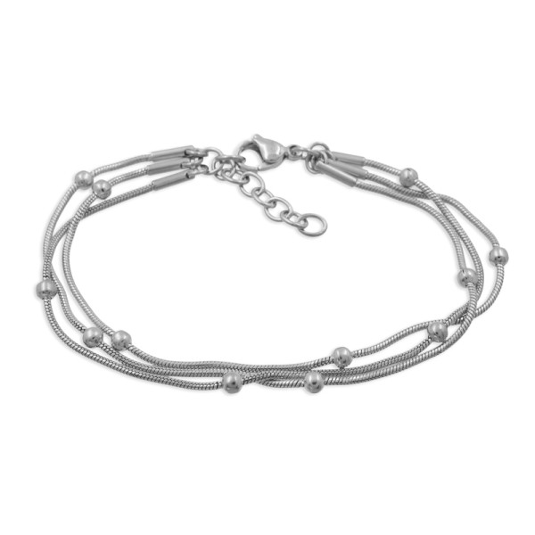 Collier 3-reihig Edelstahl - Schlangenkette mit Kugeln