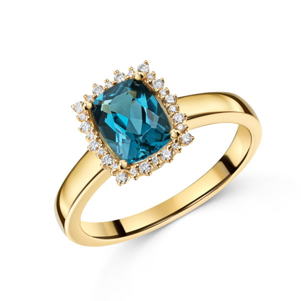 Lovebird Damenring Gold 585 - London Blue Topas - 28 Brillanten 0,10 ct.