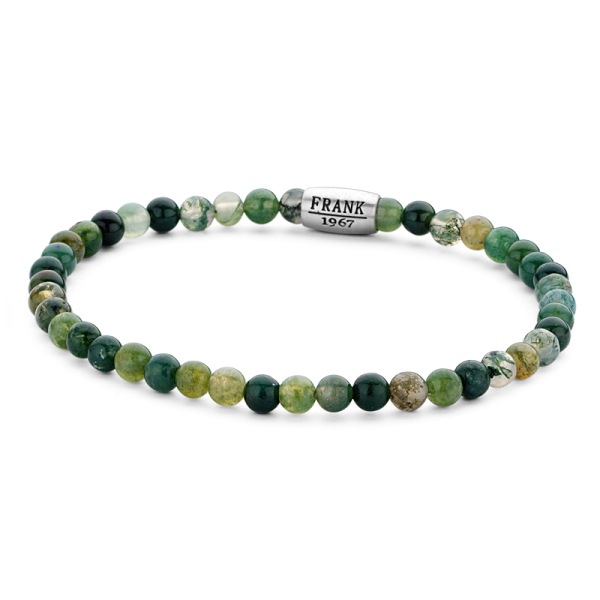 Frank 1967 Armband Edelstahl - Moosachat 4mm mit Mittelstück 10mm