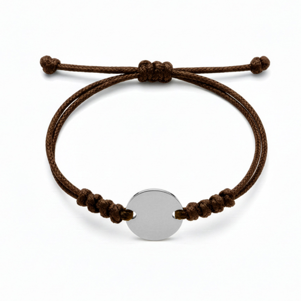 Textilarmband braun gewachst mit Gravurplatte Edelstahl - 16mm