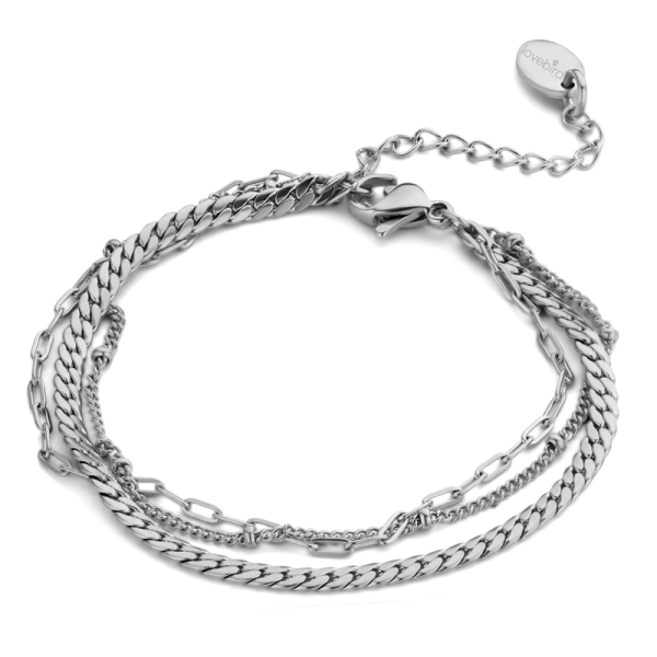 Lovebird Armband Edelstahl - 3-reihig - 3 Kettenarten - 16+3cm