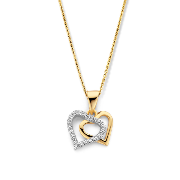 Collier mit Anhänger Herzen Silber 925 vergoldet - 20 Zirkonia