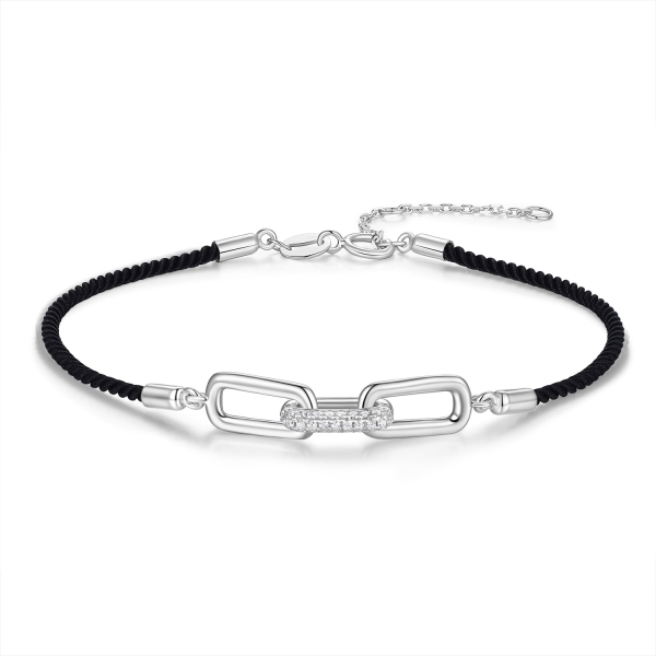 Textilarmband schwarz Silber 925 rhodiniert - Silberelemente - Zirkonia