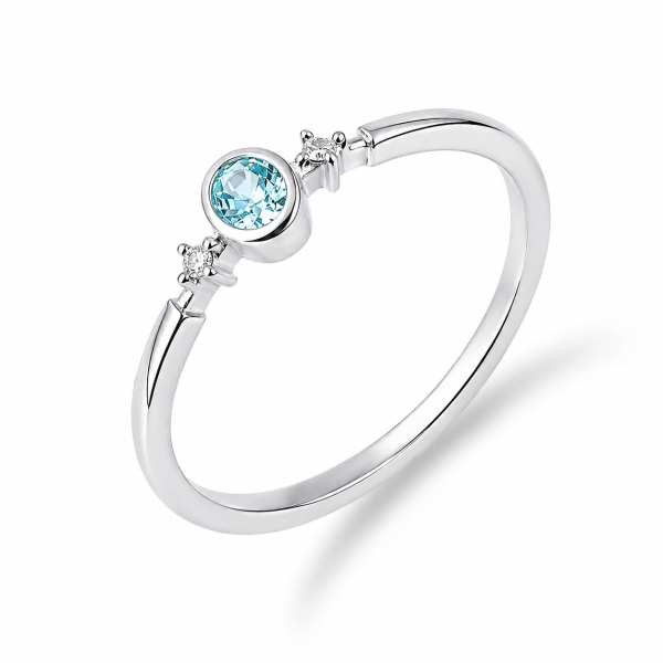Ring Silber 925 rhodiniert - 3 Zirkonia weiß und aqua