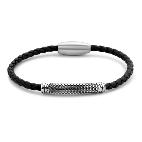 Frank 1967 Armband Echtleder Schwarz Geflochten Edelstahl IPS - Element 37x6mm
