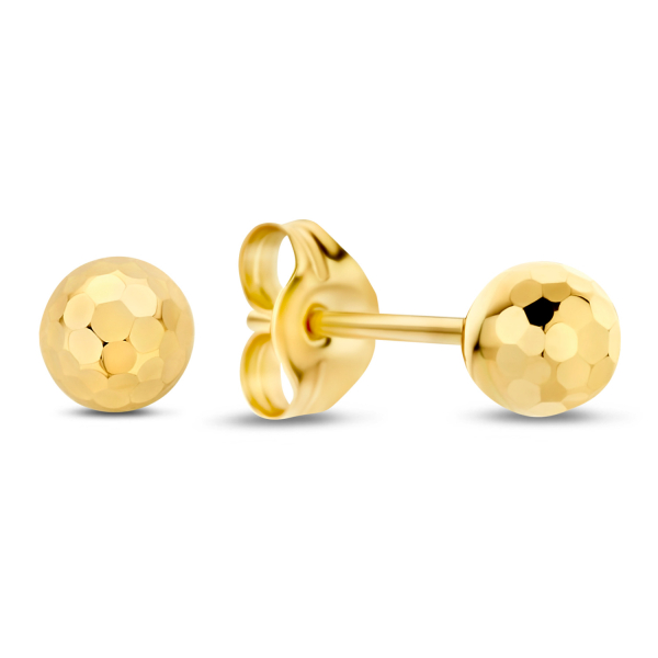 Ohrstecker Kugel Gold 585 - Hammerschlag-Optik - 3,90mm