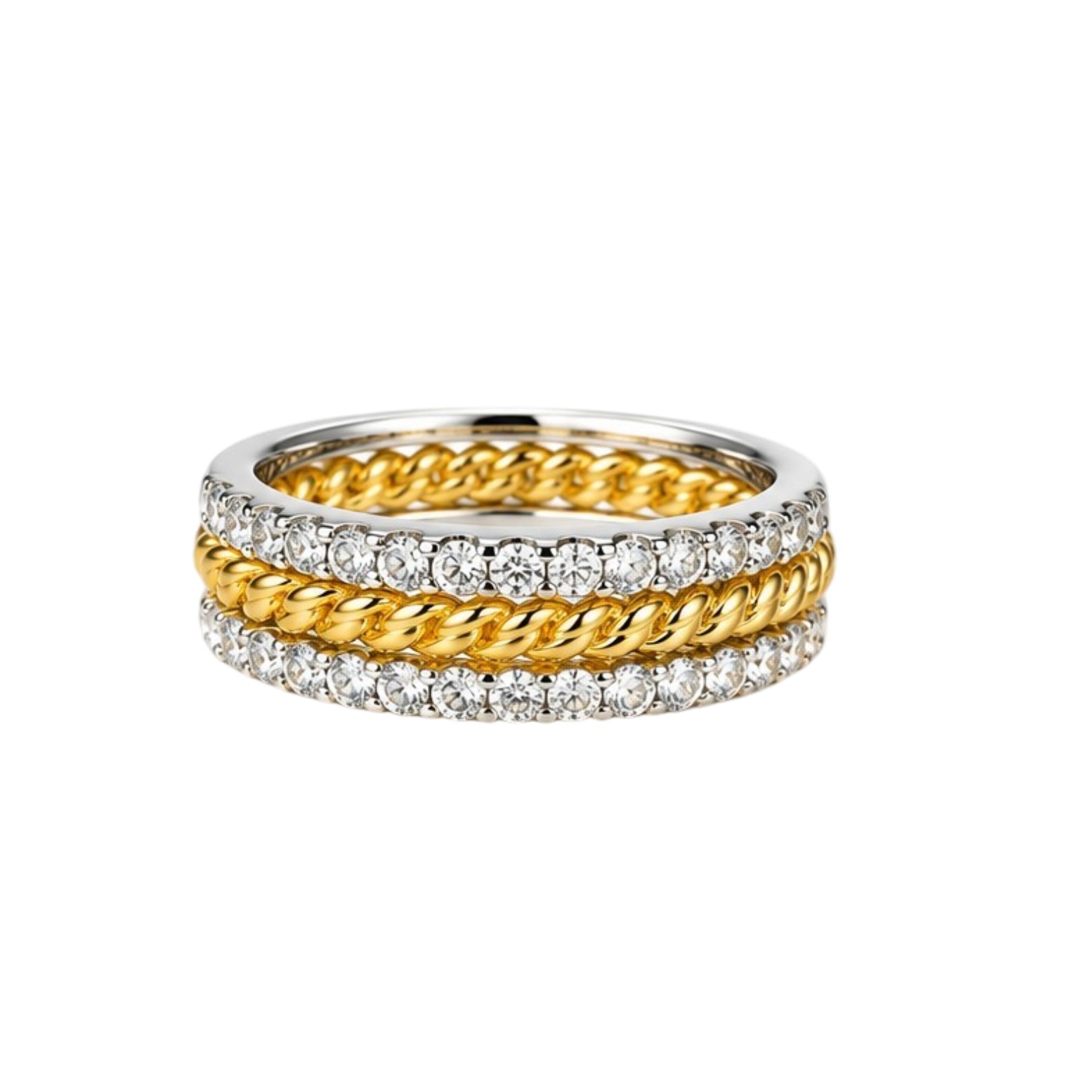 3er Damenring Set Silber 925 Bicolor - 18 Karat vergoldet - 40 Zirkonia - Bild 3