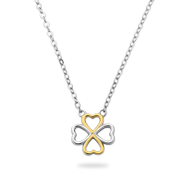 Collier mit Anhänger Klee Silber 925 rhodiniert Bicolor - Klee 11x11mm