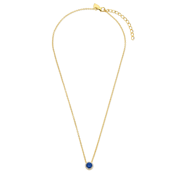 Collier Silber 925 vergoldet - Anhänger 17 Zirkonia blau und weiß - Ø 8mm - Bild 2