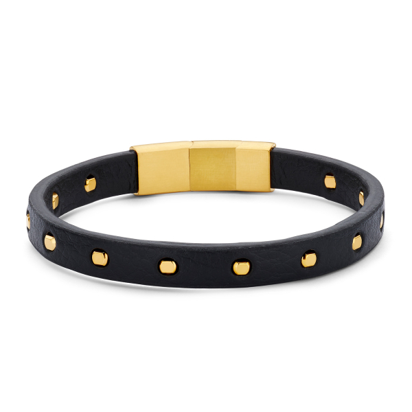 Frank 1967 Armband Echtleder Schwarz mit Nieten Edelstahl IPG - 8,5mm