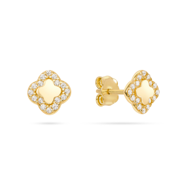 Ohrstecker Kleeblatt Gold 333 - 32 Zirkonia - 6x6mm