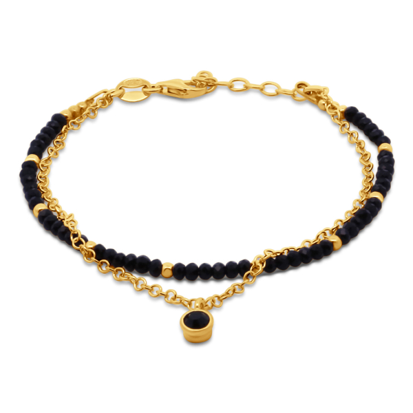 Armband 2-reihig Silber 925 vergoldet - Schwarze Kristalle - Facettiert