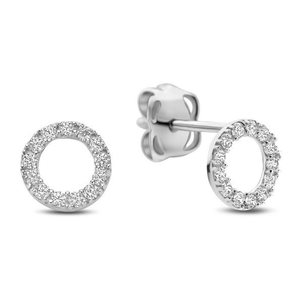 Ohrstecker Circle mit 16 Zirkonia Weißgold 585 - Ø 3,70mm