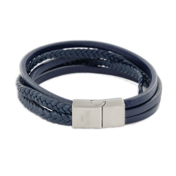 Frank 1967 Armband Echtleder Blau 5-reihig Edelstahl