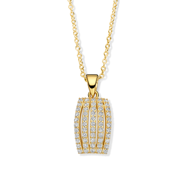 Collier Silber 925 vergoldet - Anhänger 55 Zirkonia - 5-reihig