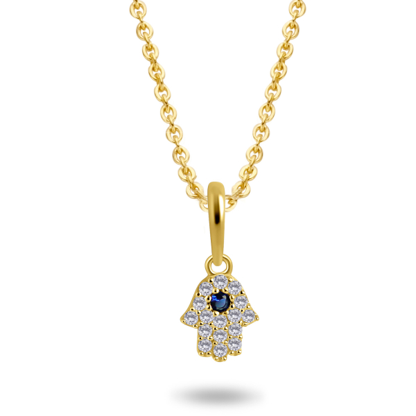 Collier Hand mit 17 Zirkonia Gold 585 - Ankerkette 45cm mit Zwischenösen