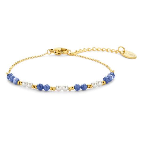 Lovebird Armband Sodalith Edelstahl - Goldfarbene IP-Beschichtung - Facettierte Steine