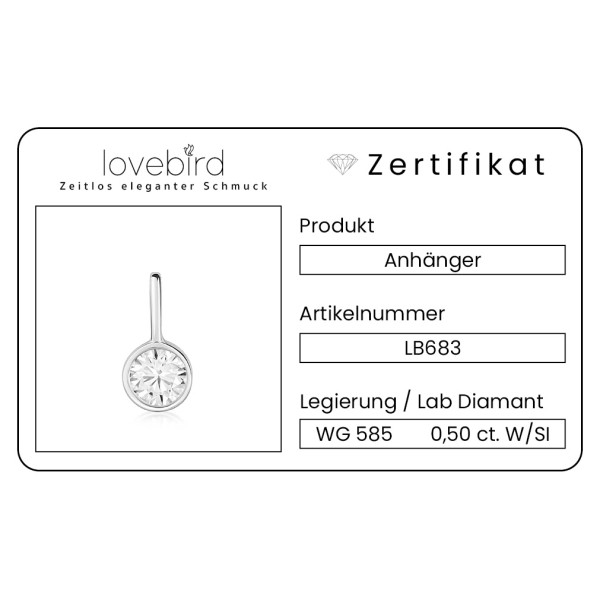 Lovebird Anhänger Lab Grown Brillant Weißgold 585 - 0,50 ct - Zargenfassung - Bild 3