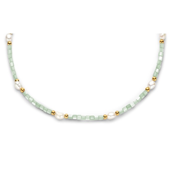 Lovebird Collier mit Süßwasser-Zuchtperlen und MOP türkis Edelstahl IPG - Bild 2