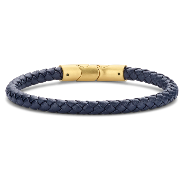 Frank 1967 Armband Echtleder Blau Geflochten Edelstahl IPG - 6mm