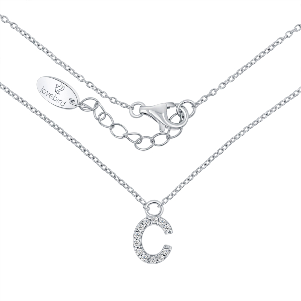 Lovebird Buchstabencollier C Silber 925 rhodiniert - 12 Zirkonia - Bild 2