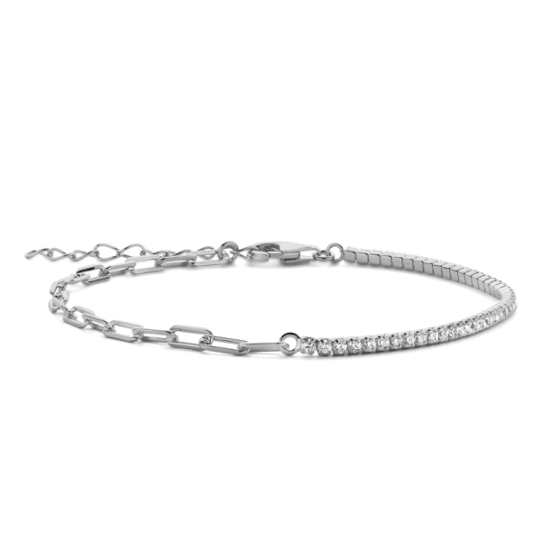 Armband halb Tennisarmband halb Ankerkette weit Silber 925 rhodiniert - Zirkonia