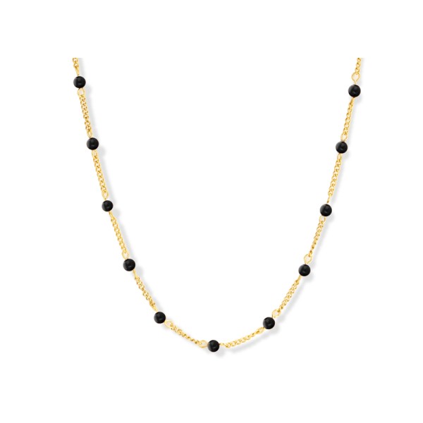 Lovebird Collier mit schwarzem Achat 38+7cm Edelstahl IPG