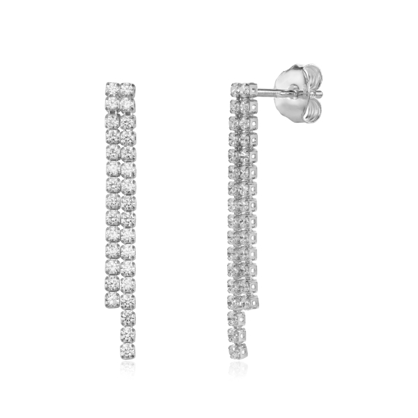 Ohrstecker 2-reihig mit 62 Zirkonia Silber 925 rhodiniert - 30mm