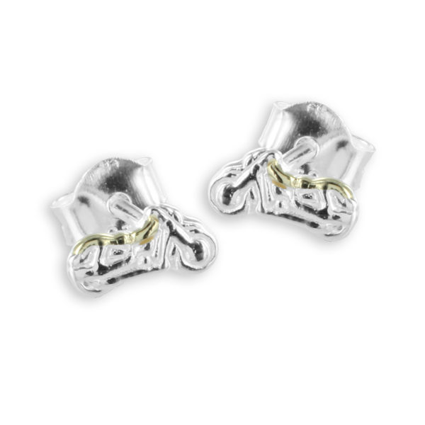 Ohrstecker Motorrad Silber 925 teilvergoldet - Zweifarbig