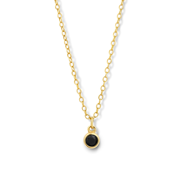 Collier mit Zirkonia schwarz Silber 925 vergoldet - Anhänger Ø 4mm - 40+5cm