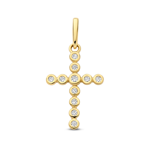 Anhänger Kreuz Gold 585 - 11 Zirkonia - 16,0x10,0mm