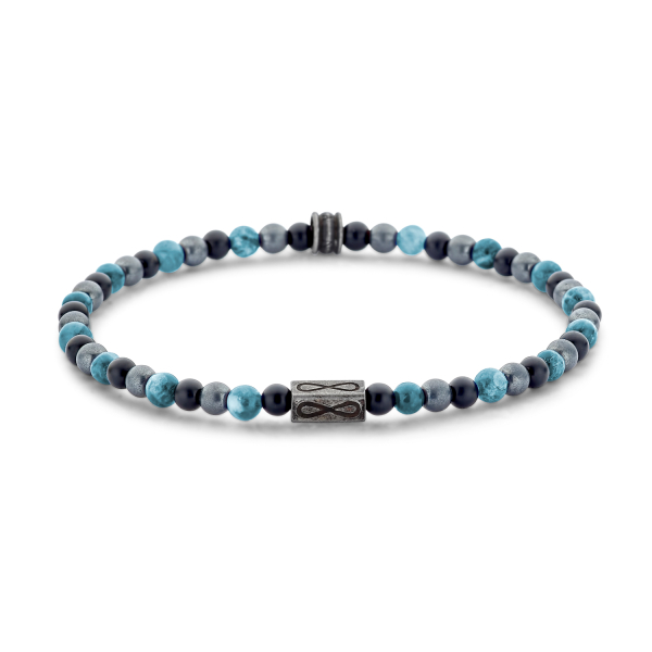 Frank 1967 Armband Blauer Apatit, Hämatit und Schwarzer Achat Edelstahl IPB - 4mm