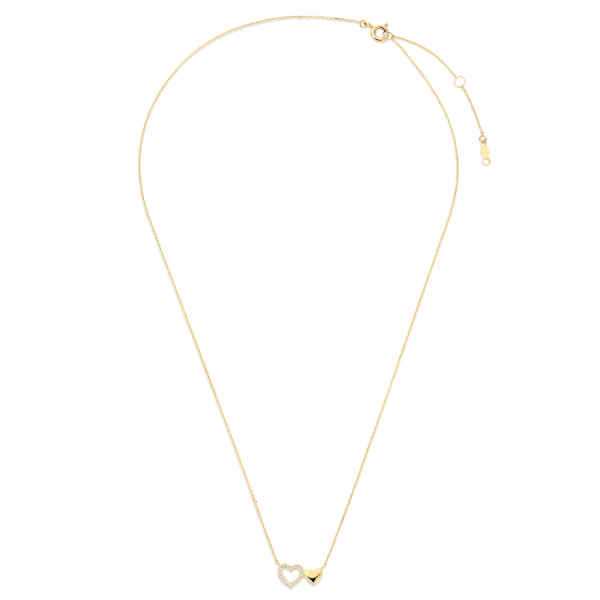 Collier zwei Herzen Gold 585 - Hochglanz und Zirkonia - Herz 4,50mm und 6,50mm hoch - Bild 2