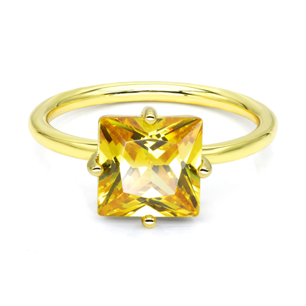 Damenring Zirkonia Citrin Silber 925 vergoldet - 8x8mm