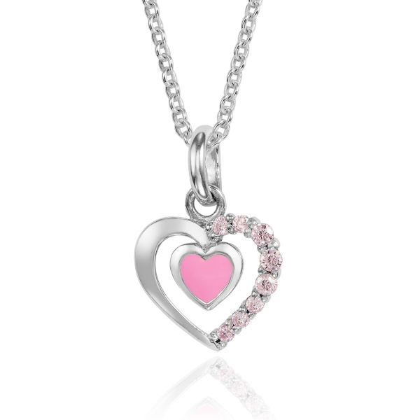 Anhänger Herz Silber 925 rhodiniert - Lack pink - 8 pinke Zirkonia