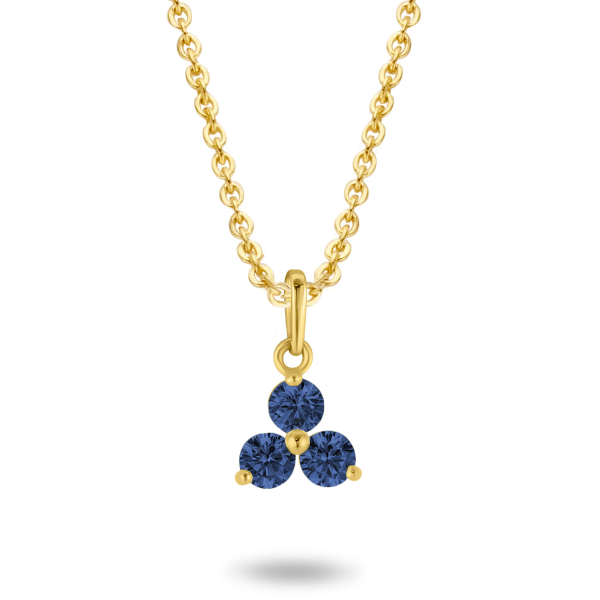 Collier Anhänger 3 Zirkonia blau Gold 585 - Ankerkette 45cm mit Zwischenösen