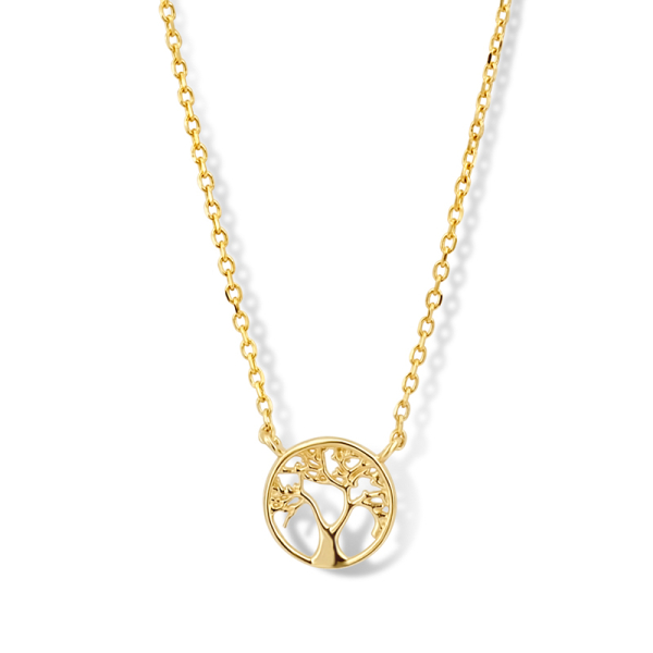 Collier mit Zwischenteil Lebensbaum in Kreis Gold 585 - 7mm