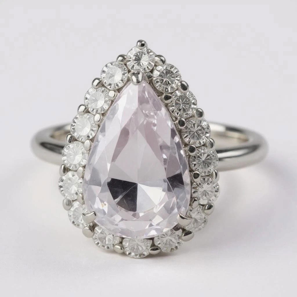 Cocktailring Platin 900 mit Kunzit 7,97ct und 16 Diamanten 1,28ct - Ringgröße 51 - Bild 3
