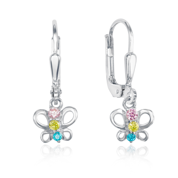 Ohrhänger Schmetterling Silber 925 rhodiniert - 6 bunte Zirkonia