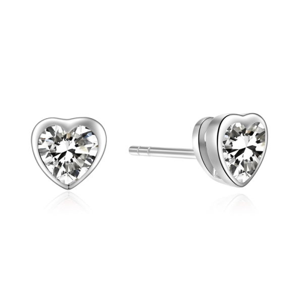 Ohrstecker Herz Silber 925 rhodiniert - Zirkonia weiß - 6,5mm