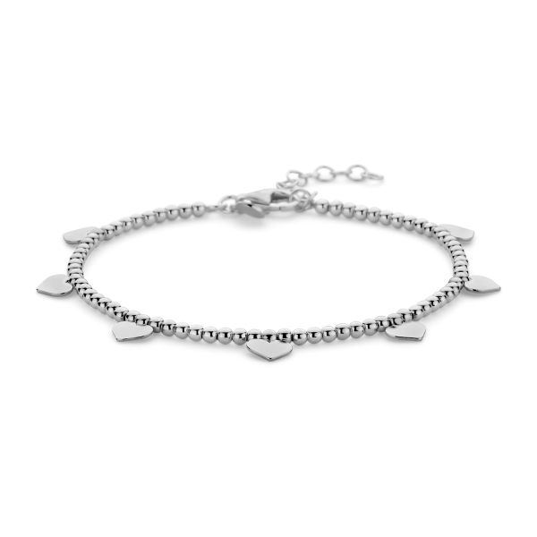 Kugelarmband Silber 925 rhodiniert - 7 Herzen - 2mm