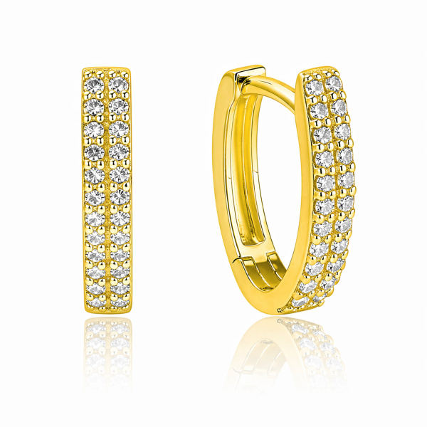 Klappcreolen Silber 925 vergoldet - 15,5x11mm - 44 Zirkonia - Hochglanz