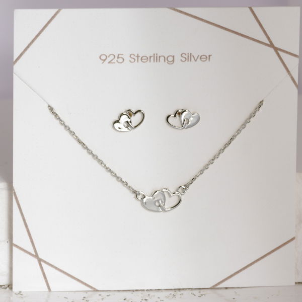 Set Collier & Ohrstecker Herz Silber 925 rhodiniert - Anhänger 10x6mm